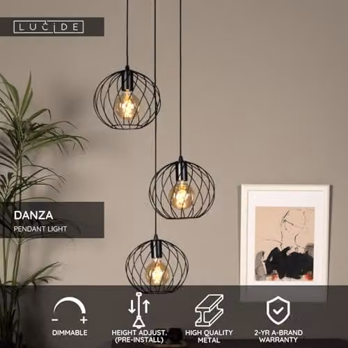 Lucide Danza Black Metal Pendant Light, Diameter: 50 cm – 2