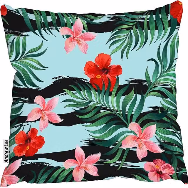 Benjamin Tate Design LTD Floral Art Square Cushion, Green and Multicolour, W: 60 cm x H: 60 cm