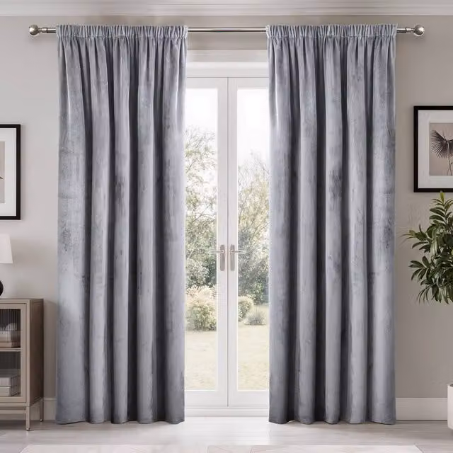 New Edge Blinds Verbena Jacquard Pencil Pleat Curtains in Silver, Width: 116 cm, Drop: 137 cm – 1