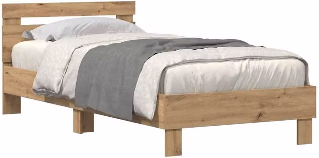 Berkfield Home Modern Bed Frame with LED Under-Bed Lighting in Artisan Oak Light Brown, W: 75 cm, L: 190 cm