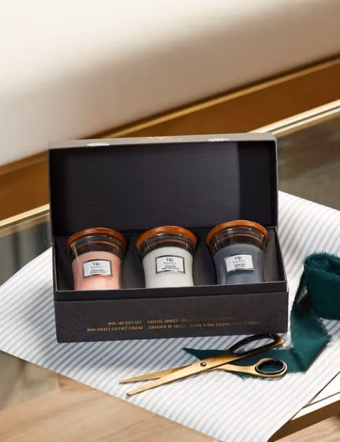 Woodwick Set of 3 Mini Floral Glass Candles in Multicolour