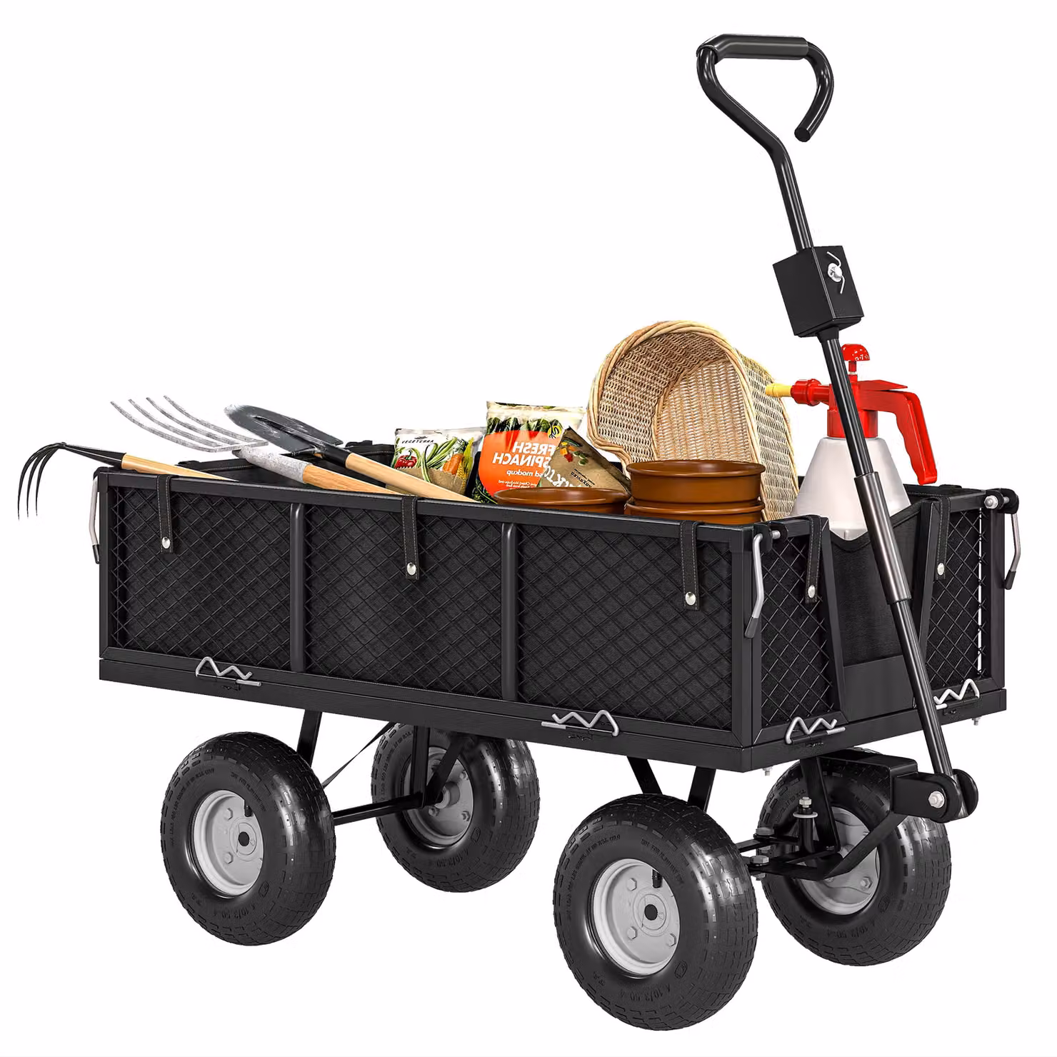 OUTSUNNY Garden Cart with Removable Liner and Quick-Release Sides, Black – 2