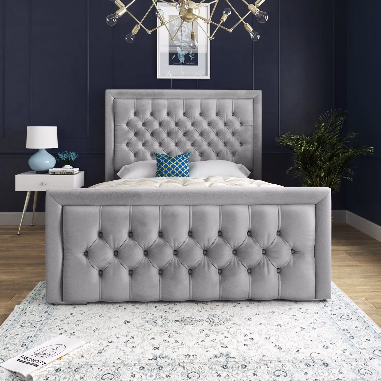 DS Living Kingston Upholstered Velvet Bed Frame in Grey, King Size (180 x 200 cm) – 3