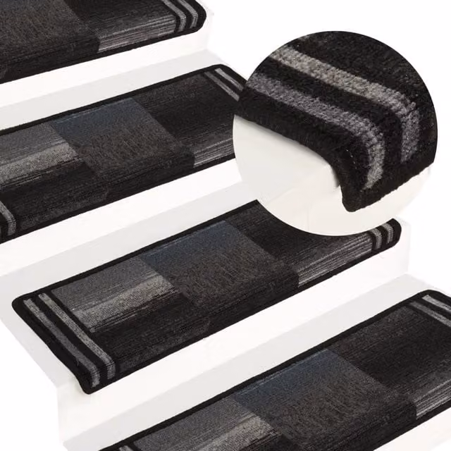Berkfield Home Self-adhesive Stair Mats, 5 Piece Set, Black and Grey, W: 65 cm, D: 21 cm, H: 4 cm – 1