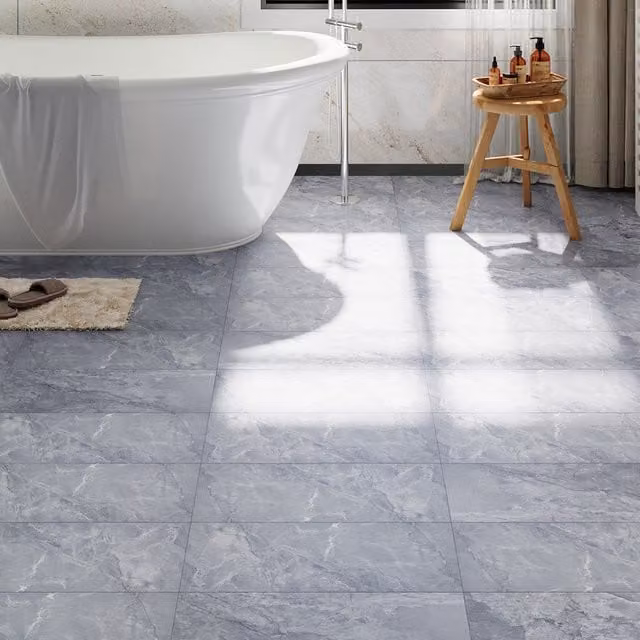 Darphe 28-Piece Self-Adhesive PVC Flooring with Realistic Stone Effect in Medium Grey
