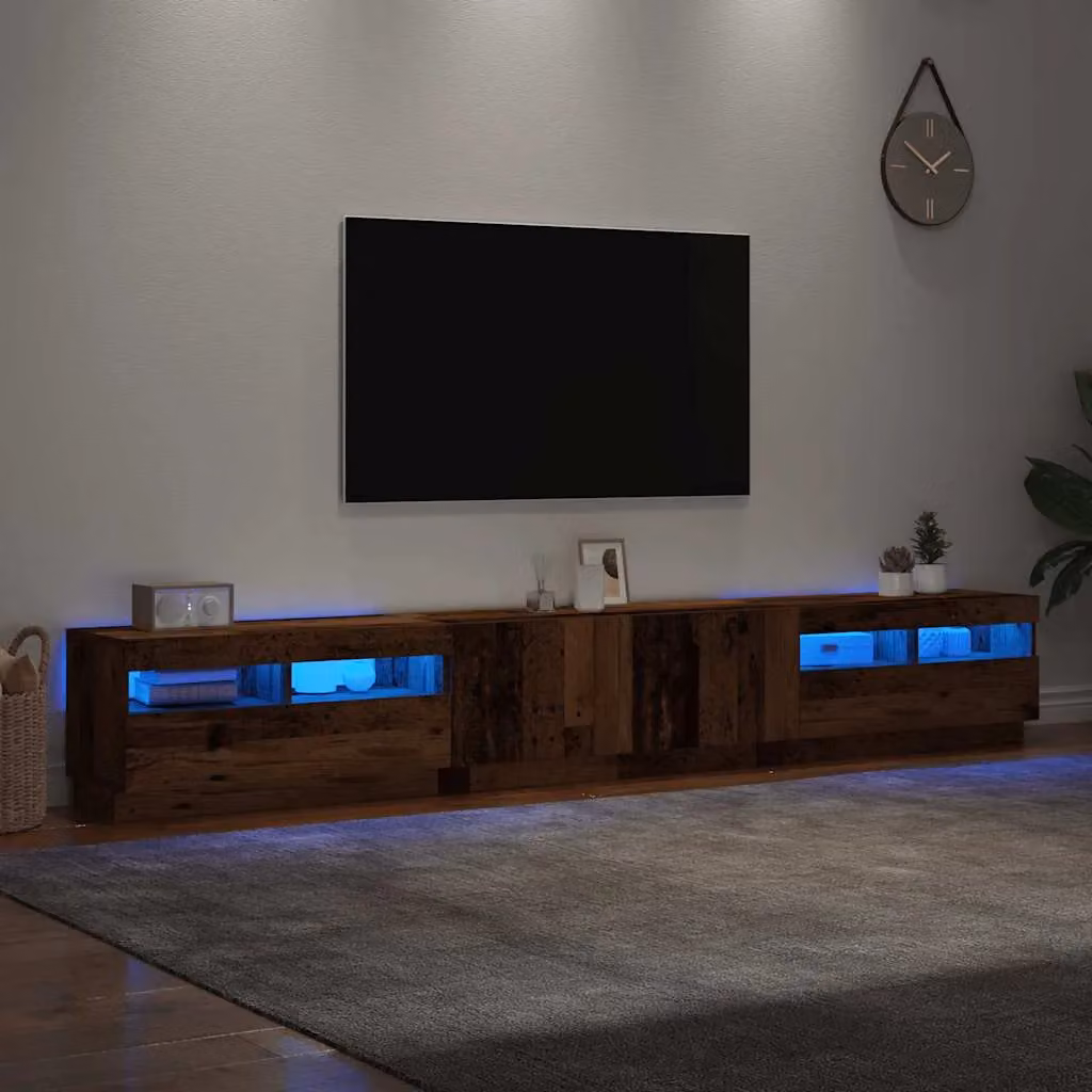 Berkfield Home TV Cabinet with LED Lights in Old Wood Brown, W: 260 cm, D: 40 cm, H: 35 cm – 5