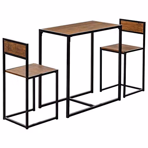 Harbour Housewares 2-Seater Industrial Breakfast Bar Set with Table and Chairs in Brown – 7