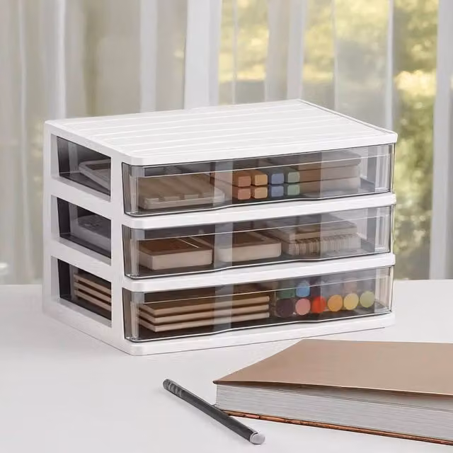 EONLION 3 Drawer Plastic Storage Tower Unit in White, Width: 50 cm