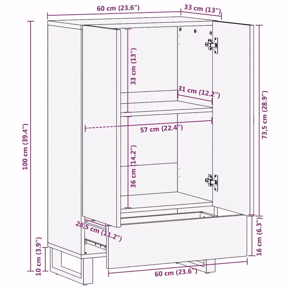 Berkfield Home Modern Mango Wood Highboard in Brown, W/D/H: 60 x 33.5 x 100 cm – 5