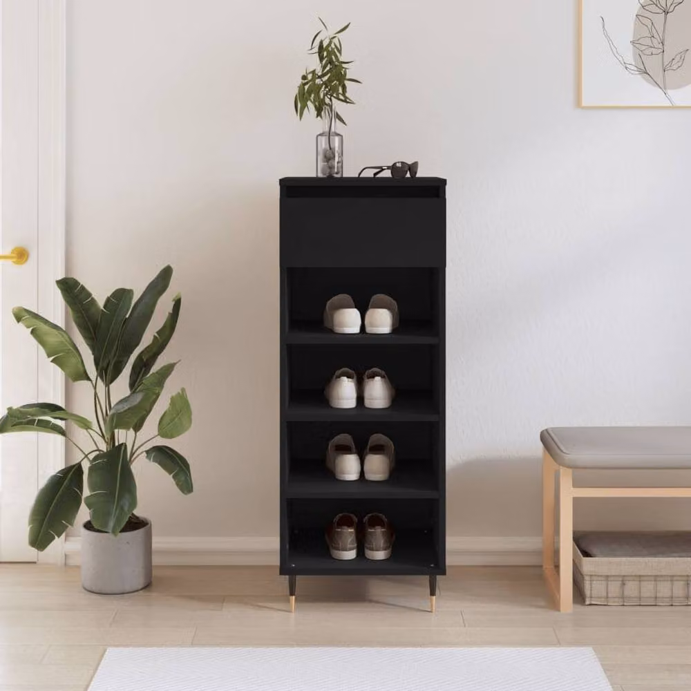 Berkfield Home Modern Black Shoe Cabinet with Doors and Open Shelf, W/D/H: 40 x 36 x 105 cm – 2