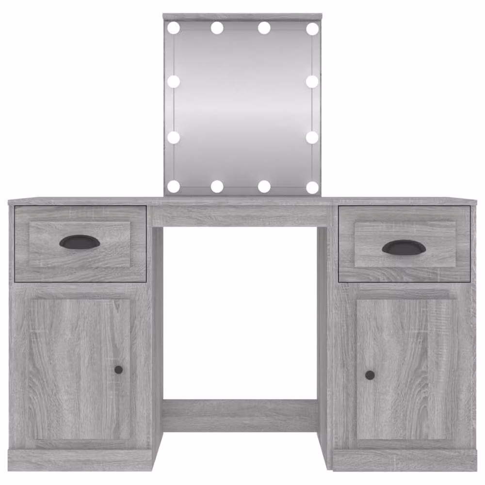 Berkfield Home White and Grey Sonoma Dressing Table with LED Light, W/D/H: 130 x 50 x 132.5 cm – 2