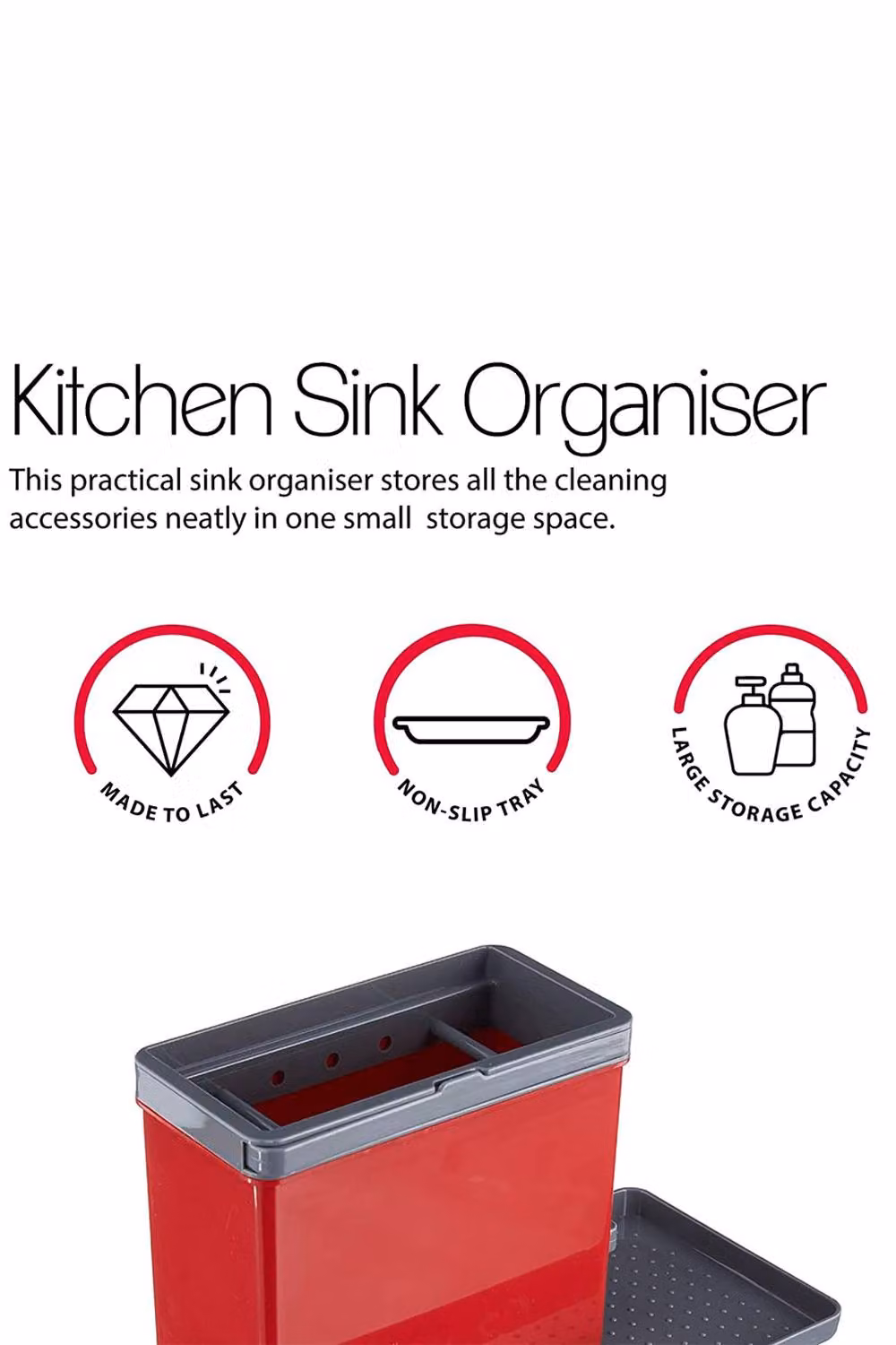 Metaltex Tidy-Tex Freestanding Kitchen Sink Organiser in Red – 3