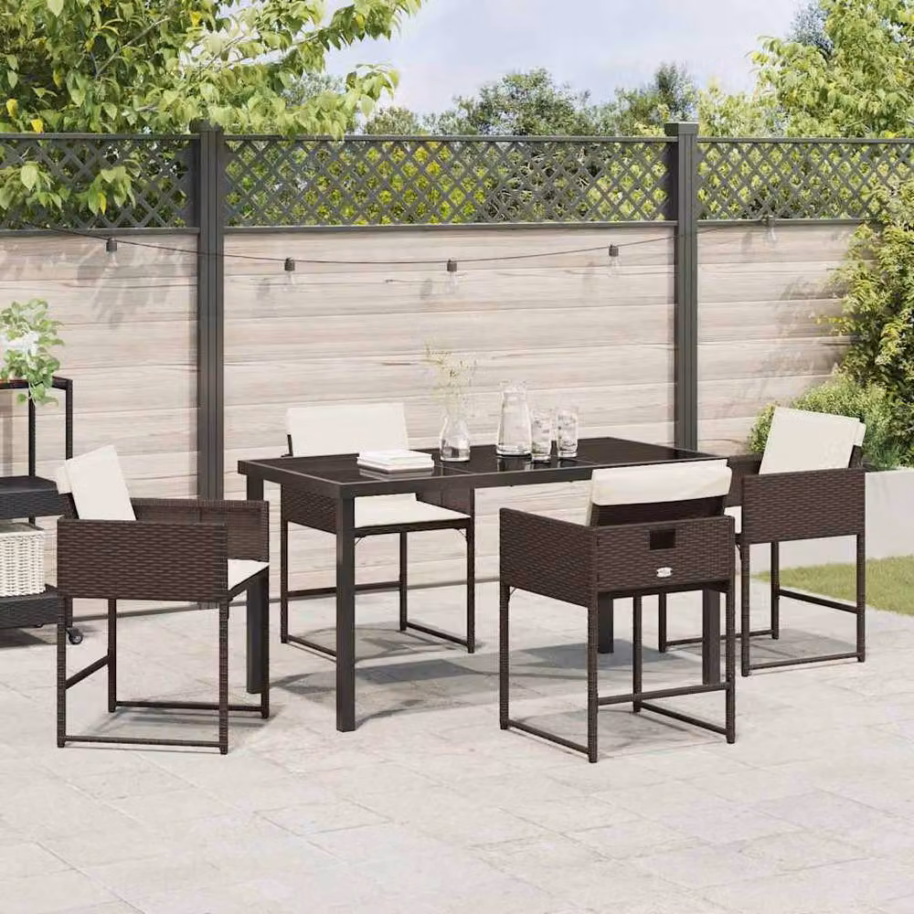 Berkfield Home Garden 5 Piece Modern Poly Rattan Dining Set in Brown with Glass Top – 3