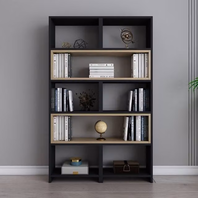 Decorotika Poyraz 5-Tier Extendable Bookshelf in Black and Brown