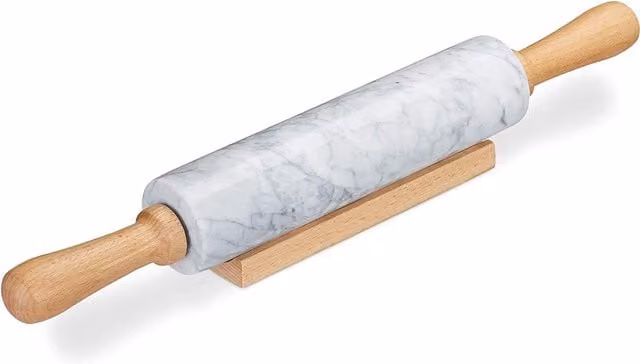 MantraRaj White Marble Round Rolling Pin with Wooden Stand