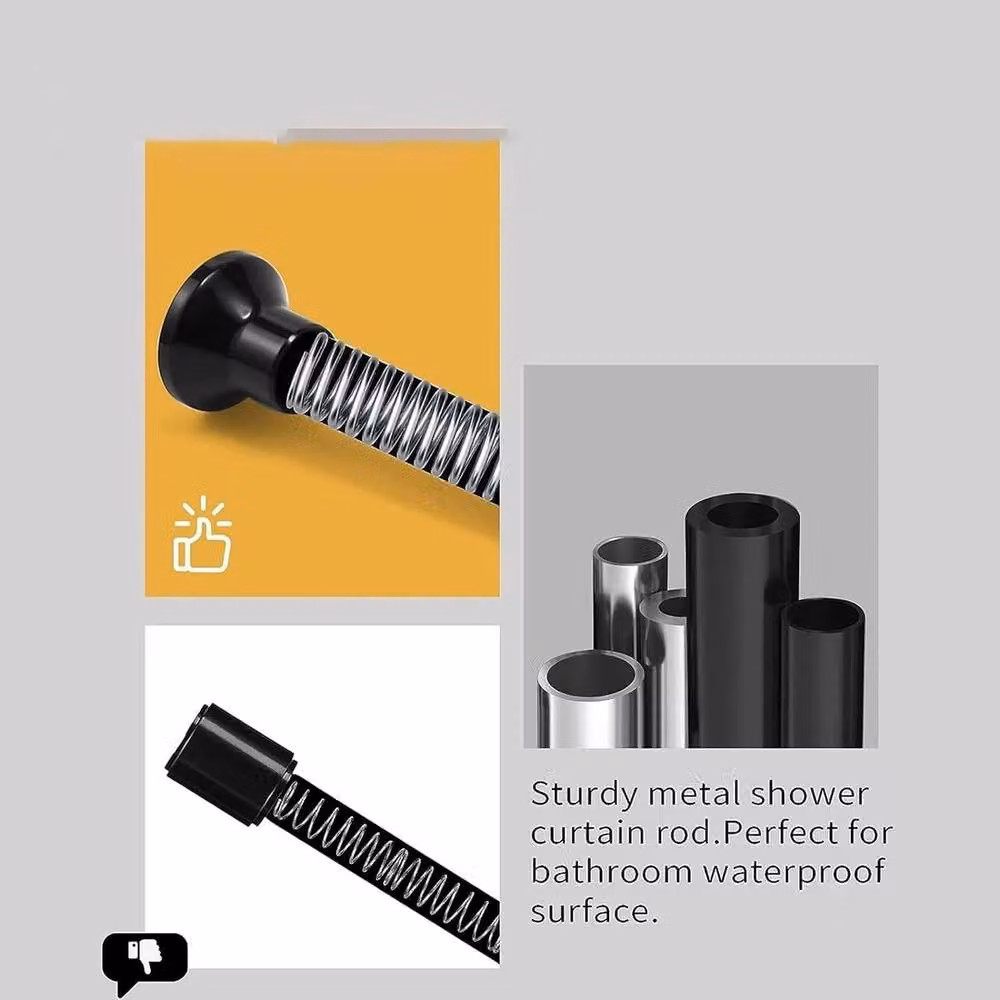 NESTLUNE Black Stainless Steel Extendable Telescopic Shower Curtain Rail with Tension Clamp, Width: 105-170 cm – 3