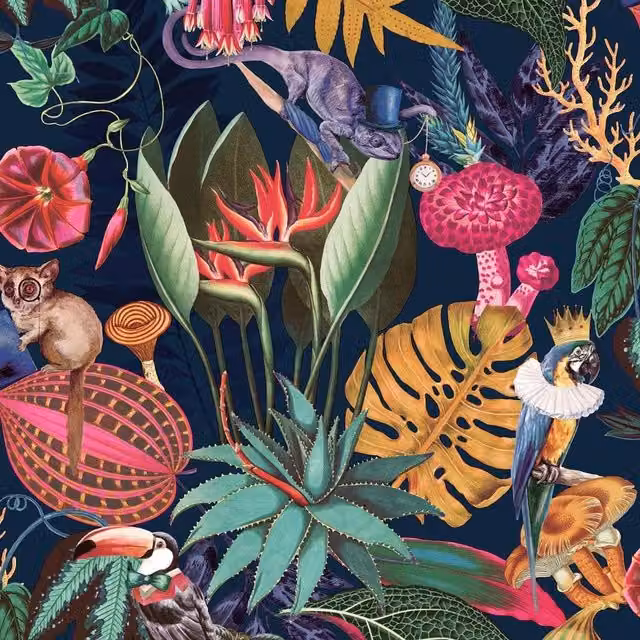 Holden Décor Wonderland Tropical Navy Blue Botanical Floral Wallpaper Roll – 1