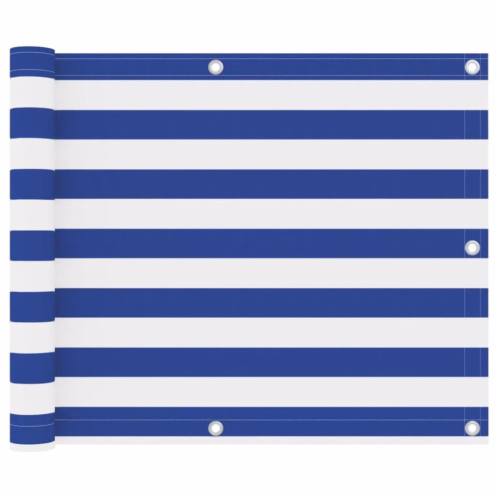 Berkfield Home Modern Balcony Screen in White and Blue Oxford Fabric, W: 75 cm, L: 500 cm – 2