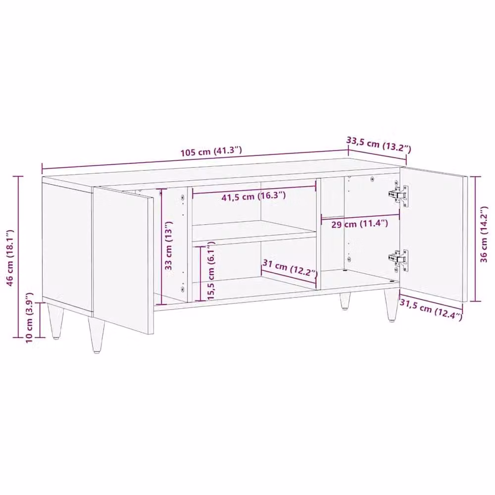 Berkfield Home Light Grey Mango Wood TV Cabinet W: 105 cm, D: 33.5 cm, H: 46 cm – 5