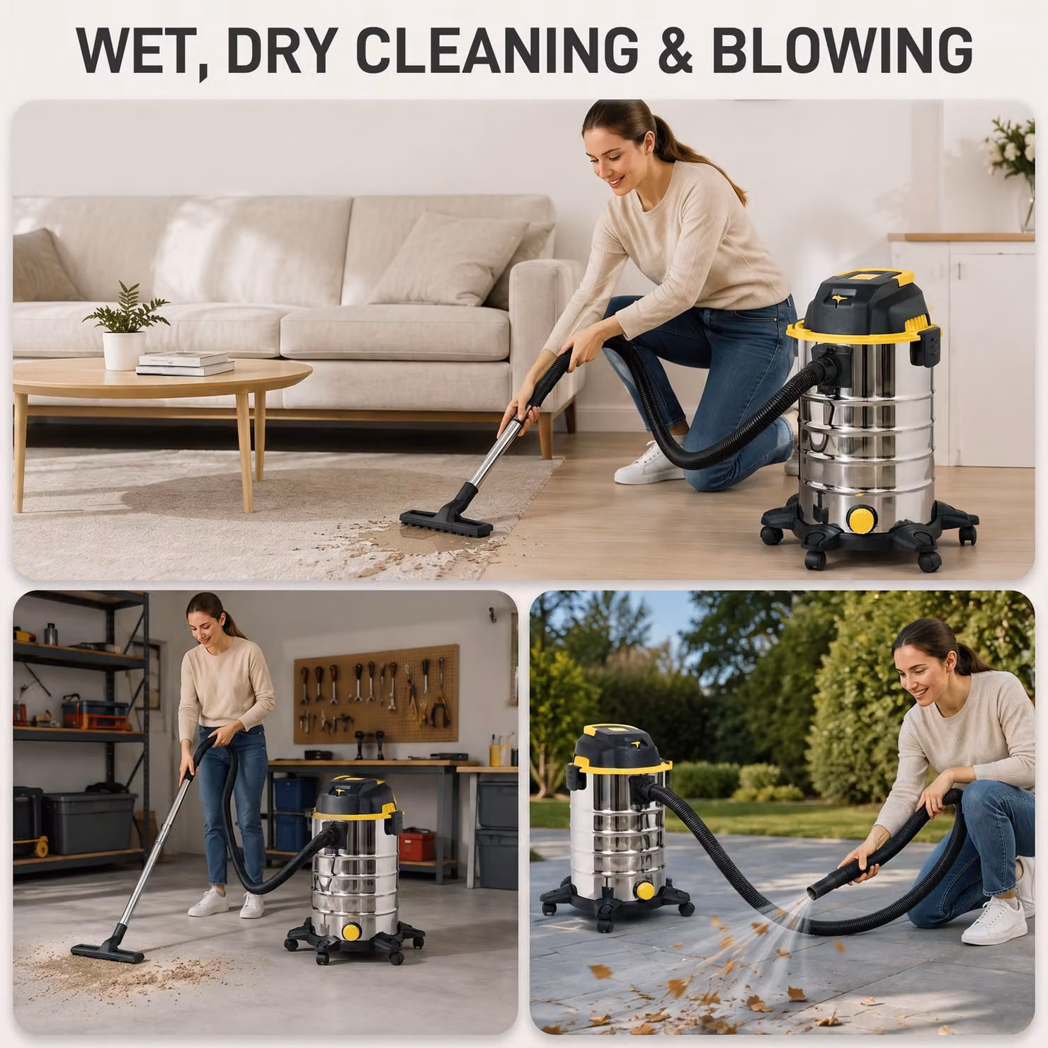 HOMCOM 1400W 3-in-1 Wet and Dry Vacuum Cleaner with Blowing Mode and 30L Stainless Steel Tank, Silver – 4