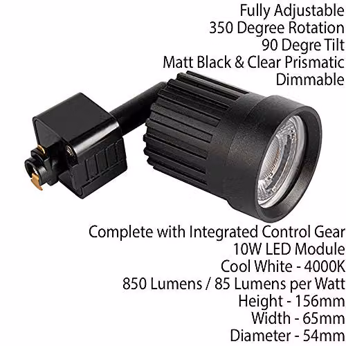 Loops Adjustable Ceiling Track Spotlight in Matt Black and Transparent with 10W Cool White LED Downlight – 2