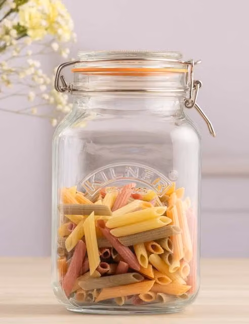 Kilner Set of 2 Clear Square Clip Top Glass Jars, 3 Litre Each