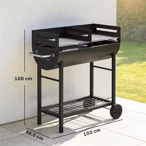 Outsunny Charcoal Barbecue Grill with 2 Cooking Areas and Wheels in Black or Grey – 7