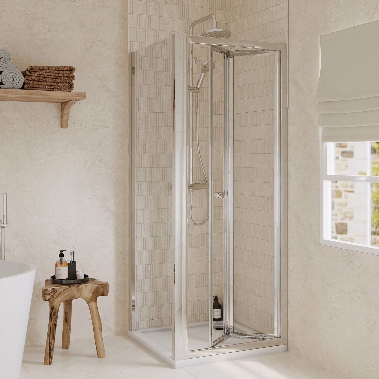 Balterley Ruwa Square Bi-Fold Shower Enclosure with Tray and Side Panel, 4mm Glass, Silver/Chrome, W/D: 76 x 76 cm – 2
