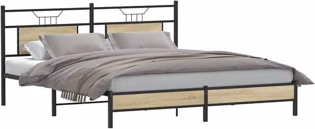 Berkfield Home Decorative Bed Frame in Sonoma Oak and Brown, W/D/H: 183 x 188 x 91.5 cm