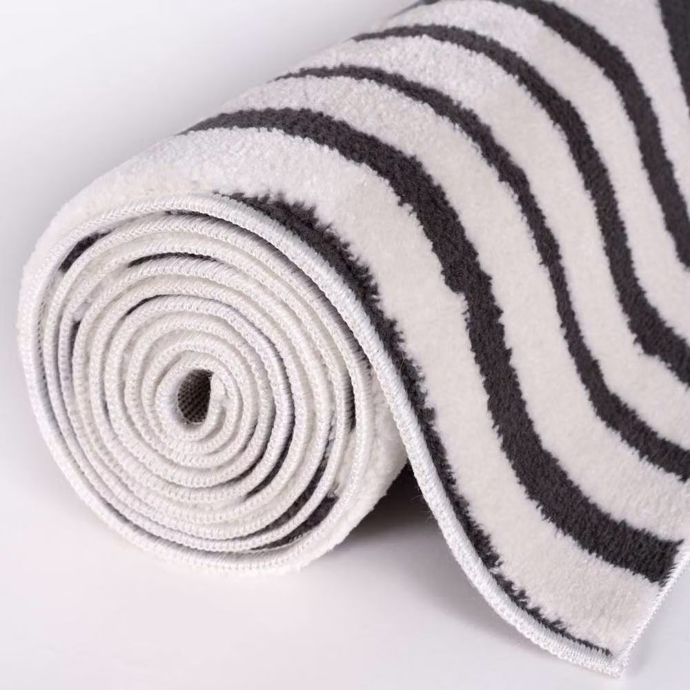 THE RUGS Loft Curved Line Soft Pile Area Rug, Dark Grey, W: 80 cm, L: 150 cm – 6