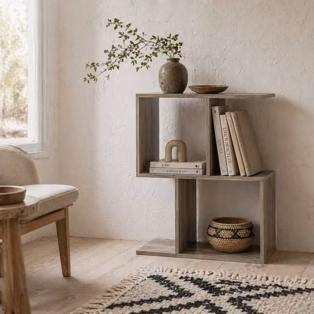 Wyld Haus Filo Grey Narrow S Shaped Side Table with 3 Tier Storage