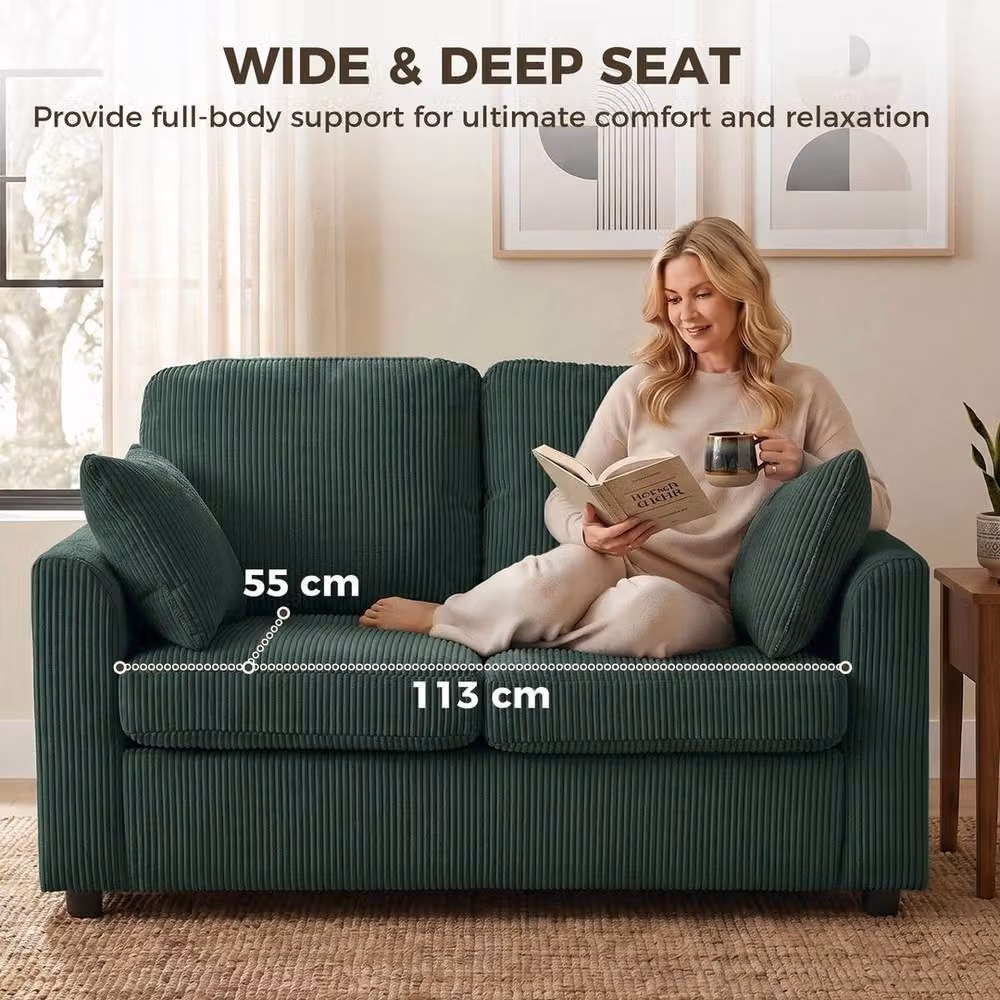 NESTLUNE 2 Seater Corduroy Upholstered Sofa in Green, W: 100 cm, D: 15 cm – 5