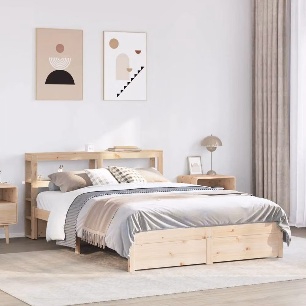 Berkfield Home Beautiful Bed Frame with Headboard in Beige, W/D/H: 200 x 140 x 82 cm – 1