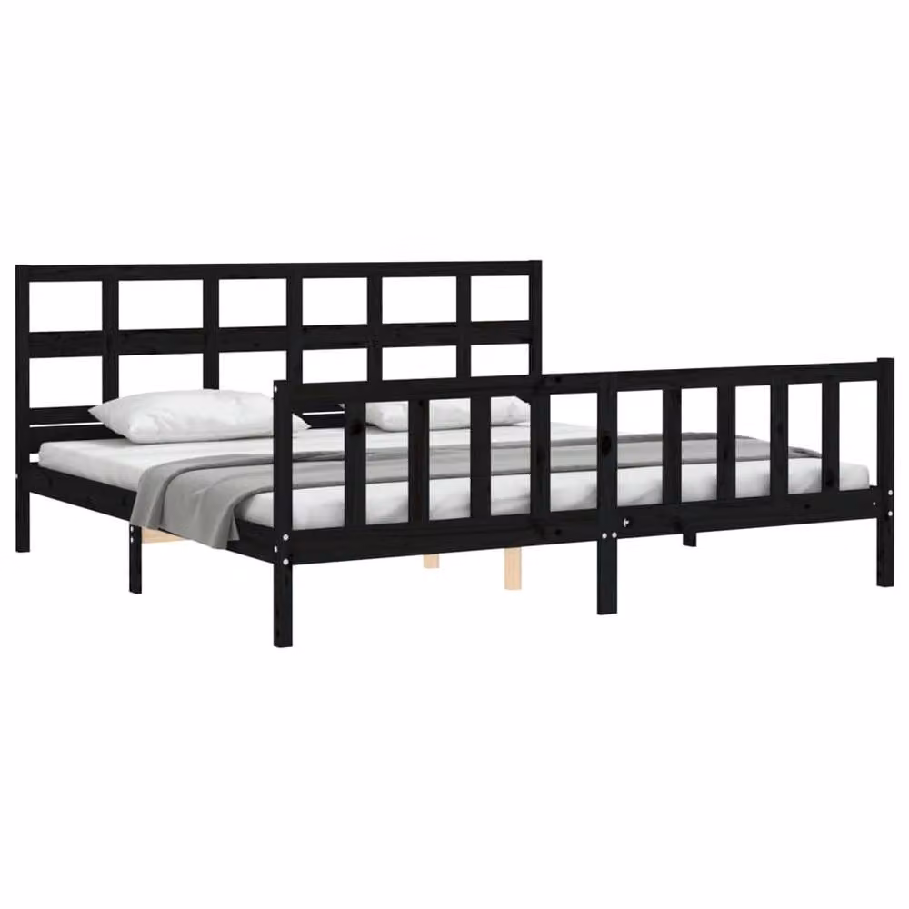 Berkfield Home Black Solid Pine Wood Bed Frame with Headboard W/D/H: 200 x 200 cm – 3