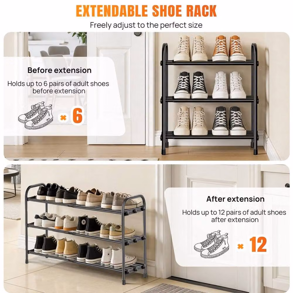 Kelvenix 3-Tier Metal Shoe Rack in Black – 4
