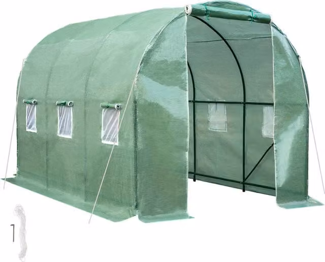 tectake Green Polytunnel Greenhouse with Windows and Metal Frame for Vegetable, Herb and Ornamental Gardens
