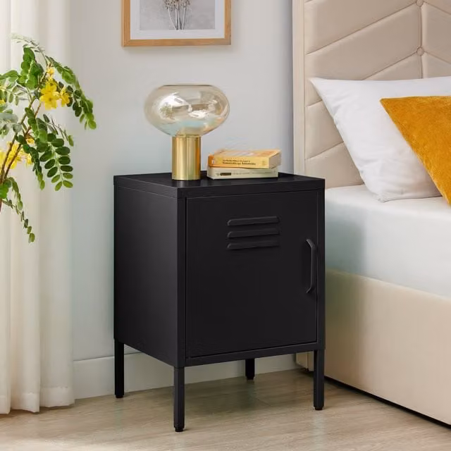 FurnitureboxUK Teksi Modern Matt Black Metal Bedside Table