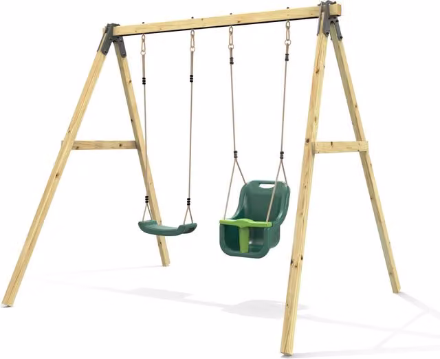 Rebo Glide Tulip Wooden Double Swing Set with Swing Seats in Green and Blue