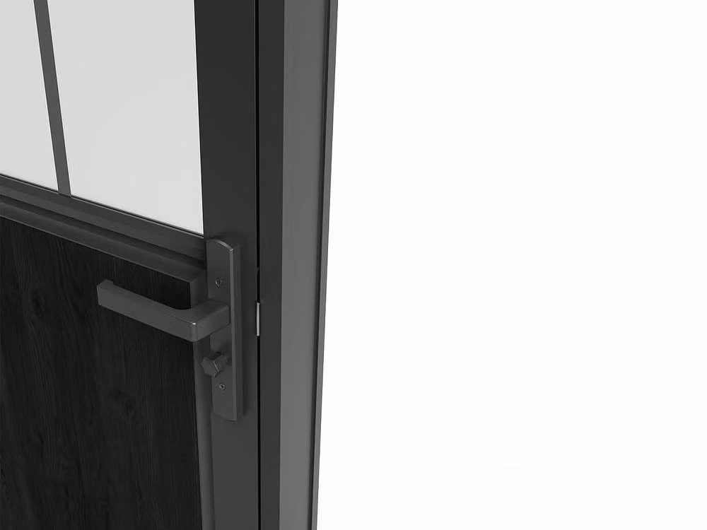 Vente-unique Reversible Industrial Style Workshop Swing Door in Black Aluminum and Frosted Tempered Glass – 4
