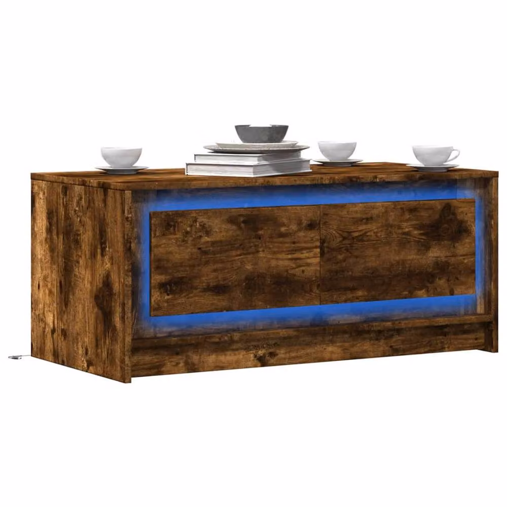 Berkfield Home Smoked Oak Coffee Table with LED Lights in Brown – 1