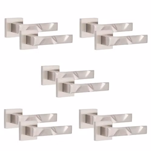 Golden Grace Nova Square Rose Door Handles in Brushed Silver, 5 Pairs