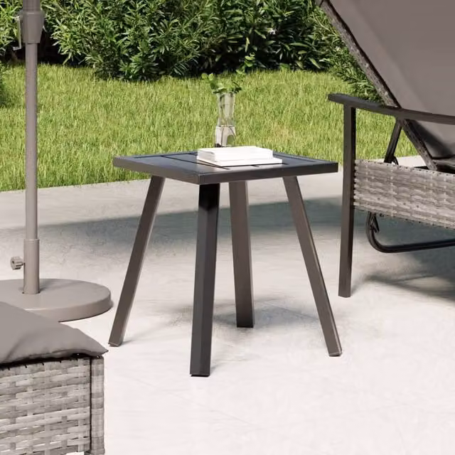Berkfield Home Modern Anthracite Garden Table in Black Metal, W/D/H: 34 x 34 x 38 cm