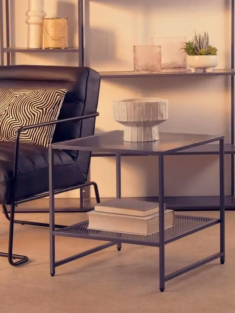 Orsina Industrial Style Metal Side Table in Black and Grey, H 51 cm x W 51 cm x D 51 cm