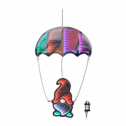 Samuel Alexander Multicoloured Infinity Hanging Parachute Christmas Gnome Gonk with LED Lights, 60cm – 2