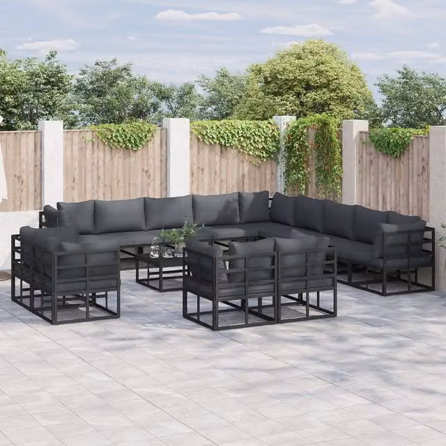 Berkfield Home 13 Piece U-Shape Garden Sofa Set in Black with Powder Coated Aluminium Frame, W/D/H: 353 x 353 x 71 cm – 1