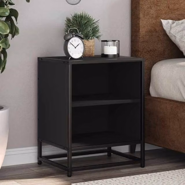 Berkfield Home Elegant Black Bedside Cabinet in Engineered Wood and Metal, W/D/H: 40 x 31 x 50 cm – 1
