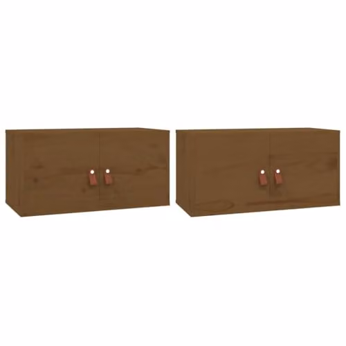vidaXL Set of 2 Wall-Mounted Pine Wood Cabinets in Brown, W: 60 cm, D: 30 cm, H: 30 cm – 1