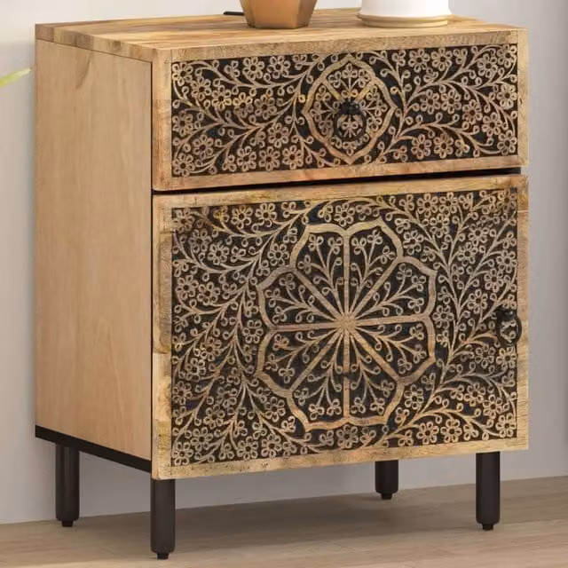 Berkfield Home Mango Wood Bedside Cabinet in Brown, W/D/H: 50 x 33 x 60 cm