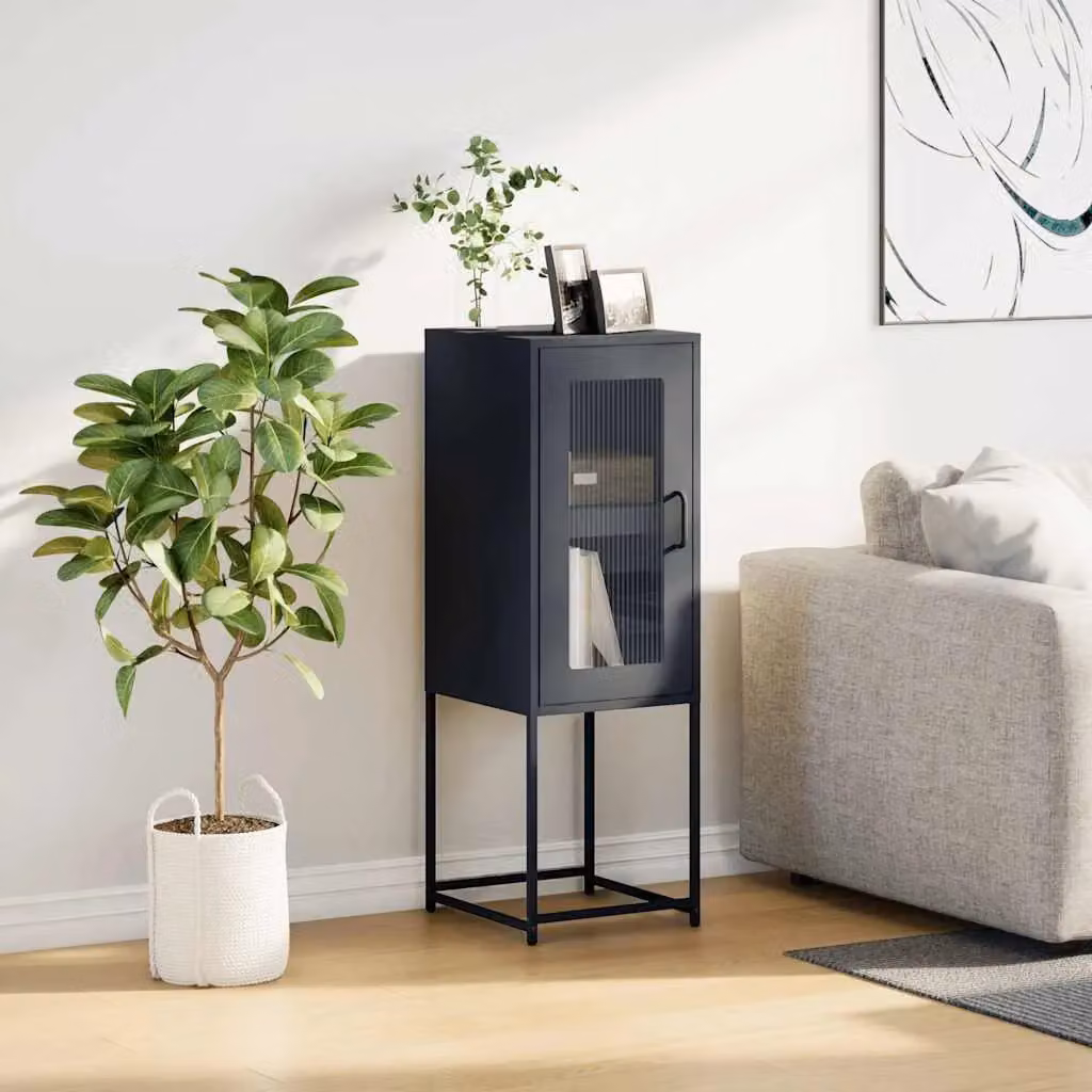 Berkfield Home Anthracite Sideboard with Glass Doors and Internal Shelves, Black, W/D/H: 36 x 39 x 107 cm – 3