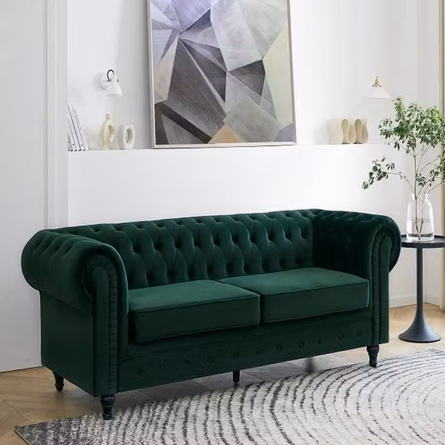 Home Detail Chesterly Green Velvet 3 Seater Chesterfield Sofa – 1